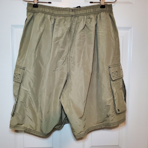Speedo Vintage Beige Black Accent Swim Trunks Mesh Lined Size Large Cargo - Picture 4 of 9